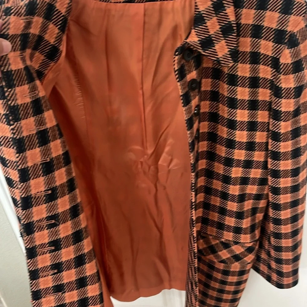 Vintage BARAMI 100% WOOL COAT BLAZER SZ 12 FULLY LINED BLACK ORANGE HOUNDSTOOTH - Picture 11 of 17